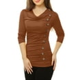 thumbnail image 6 of INSPIRE CHIC Women's Cowl Neck Long Sleeves Buttons Decor Ruched Top for Casual Wear M Brown, 6 of 8