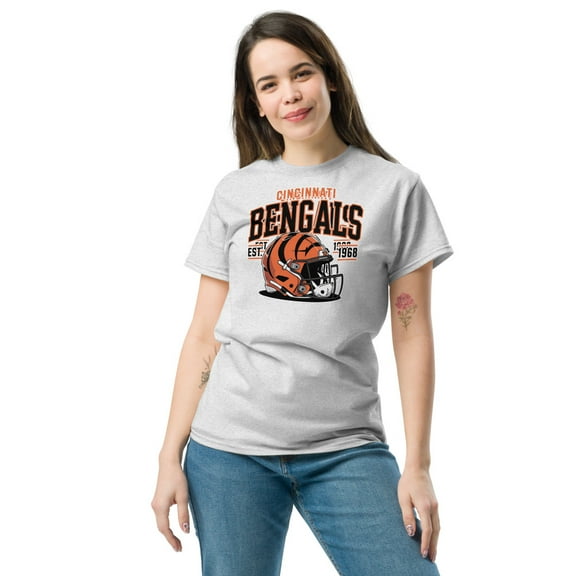 Cincinnati Football T-Shirt, Football Helmet Tee, Football Fan Gift (Ash, S)