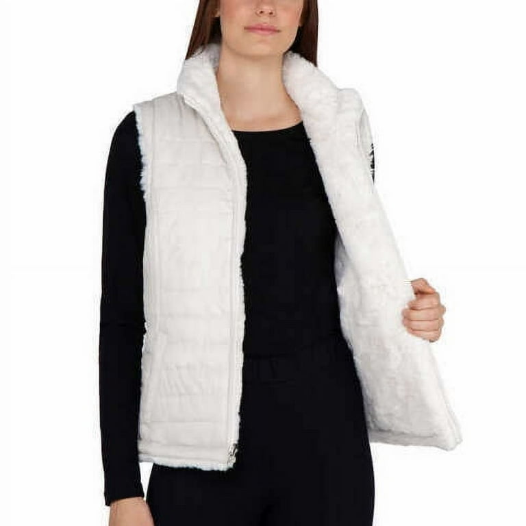 Nicole Miller Women's Reversible Faux Fur Vest ( Ivory, Medium)