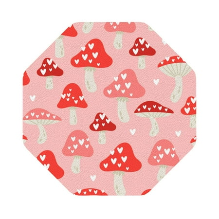 

Salouo Cute Mushroom1 Print Round Coaster Drink Coasters Leather Bar Beer Beverage Coasters for Drinks Set of 4 for Tabletop Protection Coffee Table Decor