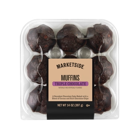 Marketside Triple Chocolate Baked Muffins, 14 oz, 9 Count (Bakery Fresh, Sweet Dessert)