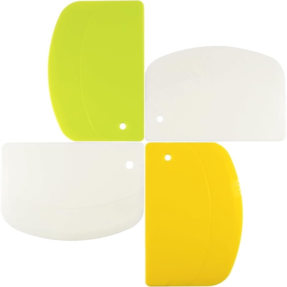 Januofit  4 Pcs Bowl Scraper & Dough Scraper, Multi-Purpose Kitchen Bench Scraper, Flexible Plastic Scraper with Curved Edge, Cake Baking Food Scraper