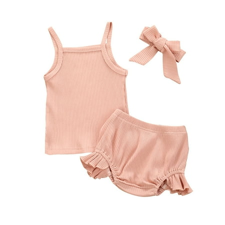 

Toddler Infant Baby Boys Girls Summer Solid knitted Vest T-shirt Shorts Outfits Set Fashion Children s Suit