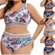 thumbnail image 2 of Tops de Bikini para Mujeres Traje de Baño de Bikini de Cintura Alta Floral Dividido de Gran Tamaño 95% Nylon 5% Spandex, Dos Piezas Modestas para la Playa, 2 of 9