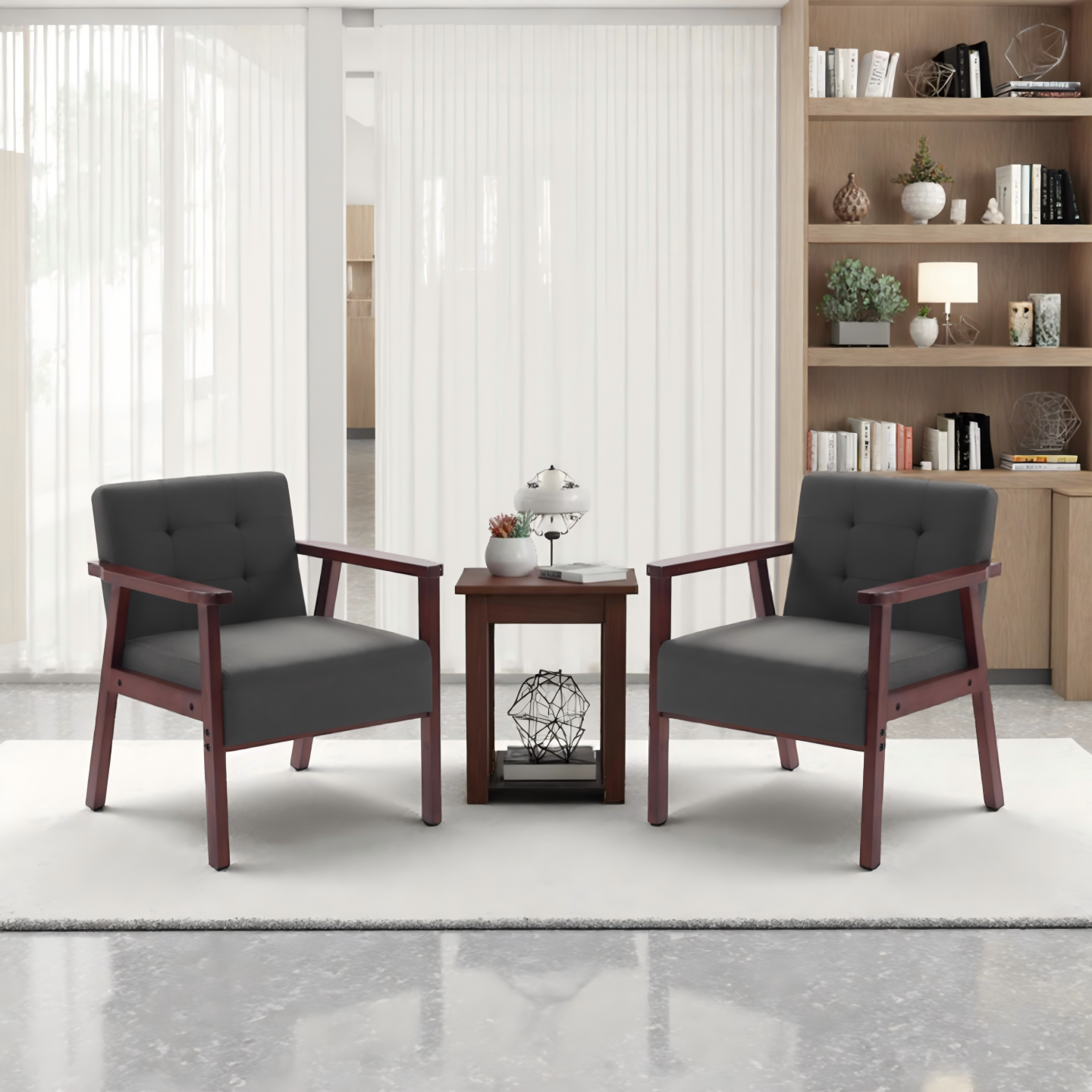 Gewnee Dark Gray Linen Wood Frame Accent Armchair, Sturdy Cedar Legs, High-Density Foam Seat, Non-Slip Pads, for Living Room Bedroom Office