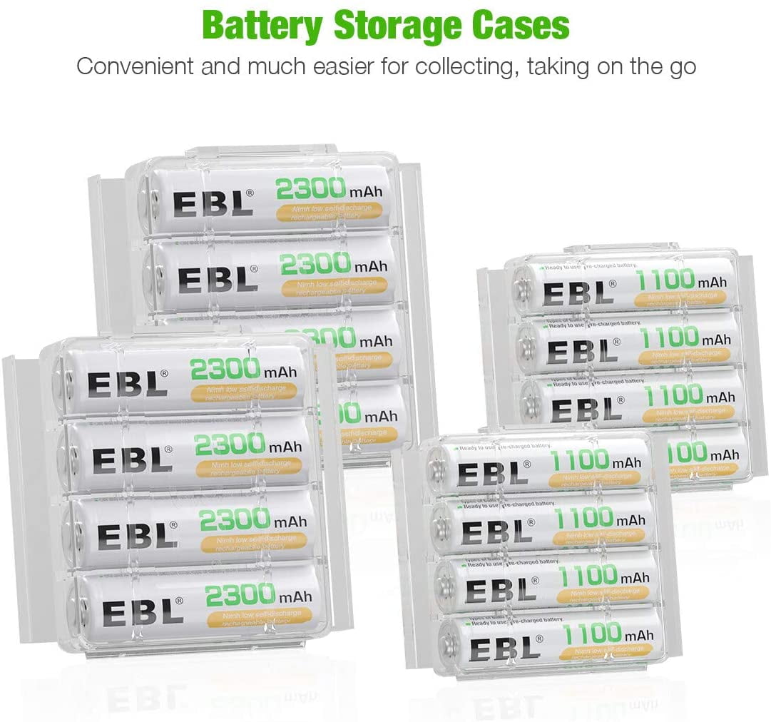 EBL AA 2300mAh (8 Pack) and AAA 1100mAh (8 Pack) Ni-MH Rechargeable Batteries 1.2V and AA AAA Rechargeable Battery Charger with 2 USB Charging Ports