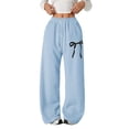 thumbnail image 2 of UACY Girls Bow Sweatpants Baggy Wide Leg Sweat Pants with Pockets Elastic Waist Mid Rise Teen Casual Cute Kids (Light Blue, 6-7 Years), 2 of 4