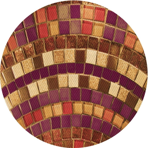 Ahgly Company Indoor Round Patterned Papaya Orange Area Rugs, 3' Round