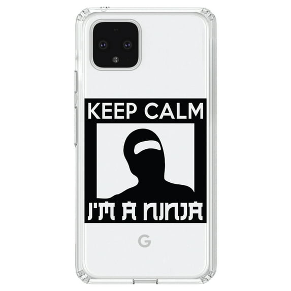 DistinctInk Clear Shockproof Hybrid Case for Google Pixel 4 (6.1" Screen) - TPU Bumper Acrylic Back Tempered Glass Screen Protector - Keep Calm I'm a Ninja