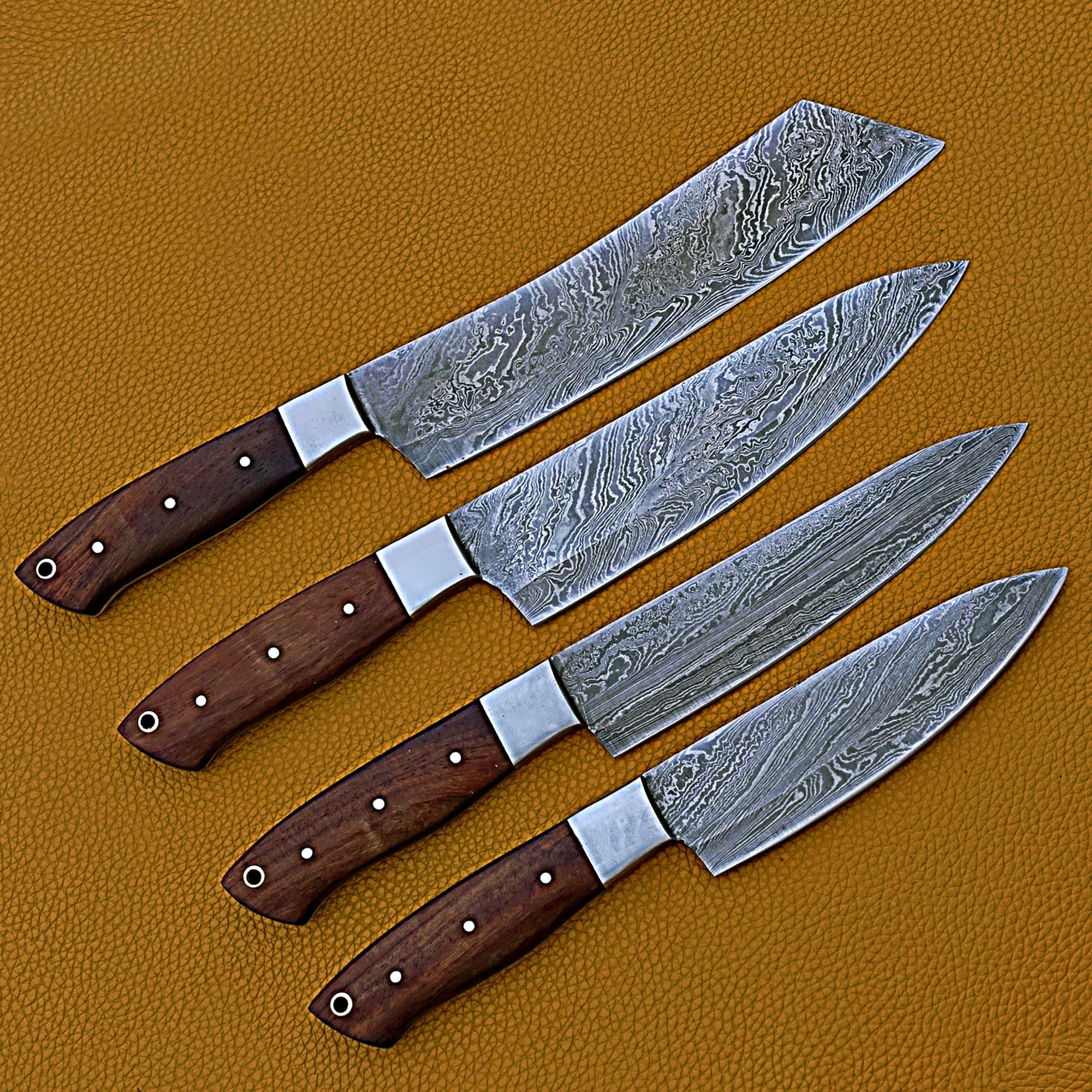 Smart & Sharp Custom Handmade Damascus Chef Knives Set/Kitchen Knives 4 Pieces Set 17407 (Rose Wood)