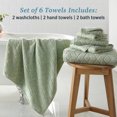 thumbnail image 6 of WelHome 100% HYGROCOTTON® 6-Piece Textured Soft Towel Set, Cameo Green, 550 GSM, 2 Large Bath Towels 30" x 56", 2 Hand Towels, 2 Washcloths, Absorbent & Plush Bathroom Towels, 6 of 10