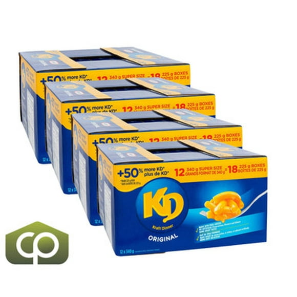 Kraft Dinner Original Macaroni and Cheese, 12 x 340 g (4/Case) - Super-Size