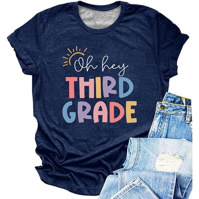 LUOGENLI T-shirts pour Femmes T-shirts Décontractés Graphiques à Lettres Col Rond Manches Courtes T-shirts Hauts T-shirts pour Femmes Vêtements d'Été Graphiques Bleu Foncé L