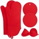 thumbnail image 1 of Juego de guantes de silicona para horno y soporte para ollas, resistentes al calor hasta 450 °F - Guantes de silicona profesionales extra largos de 15" para horno Adepaton CPB-DE-LYY1516-2, 1 of 5