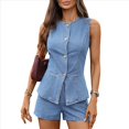 thumbnail image 2 of Conjunto de 2 Piezas para Mujer, Estilo Casual, Sin Mangas, con Blazer, Chaleco, Top y Pantalones Cortos, Chándal Traje Azul XL, 2 of 9