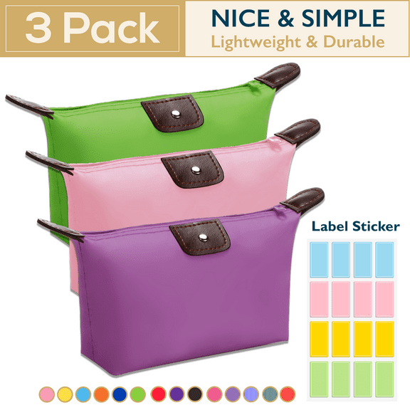 ComfiTime Makeup Bag - 3 Pack Travel Toiletry Bag, Waterproof Cosmetic Pouch,Travel Pouch, Small Cosmetic Bag Makeup Pouch, Travel Makeup Bag for Women, Men and Kids, Multi-Purpose Nylon Zipper Pouch