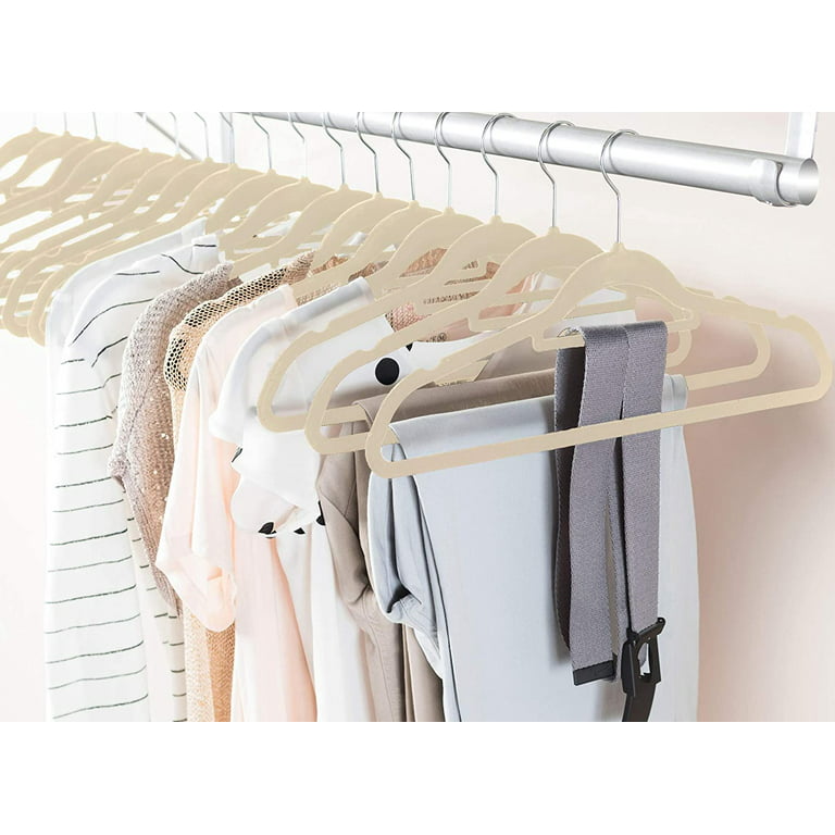 Premium Velvet Hangers with Tie Bar 5-Pack, Slim Space Saving Coat