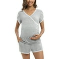 thumbnail image 2 of Baywell Womens Maternity Pajamas Set Nursing Pjs for Breastfeeding, Modal Short Sleeve V Neck Breastfeeding Sleepwear Top Shorts with Lace Trim, Summer Soft Plus Size Pregnancy Pjs Set with Pockets, 2 of 7