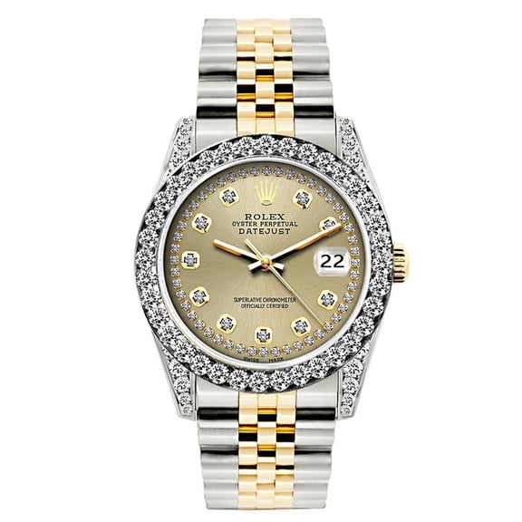 Pre-Owned Rolex Datejust 26MM 6917 Champagne Diamond Dial Diamond Bezel Two Tone Yellow Gold Jubilee Bracelet 1.2ct