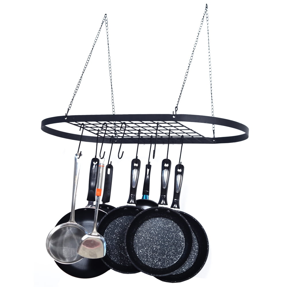 Pot and Pan Rack for Ceiling with Hooks Decorative Oval Mounted Storage Rack