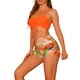 thumbnail image 4 of Conjuntos de bikini con tirantes para mujer, 2 piezas, estampado tropical, pantalones cortos de cintura alta, trajes de baño, talla X pequeña, naranja, 4 of 5