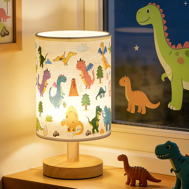 Lámpara de mesa infantil GFTDNS con diseño de dinosaurio, USB, regulable y base de madera