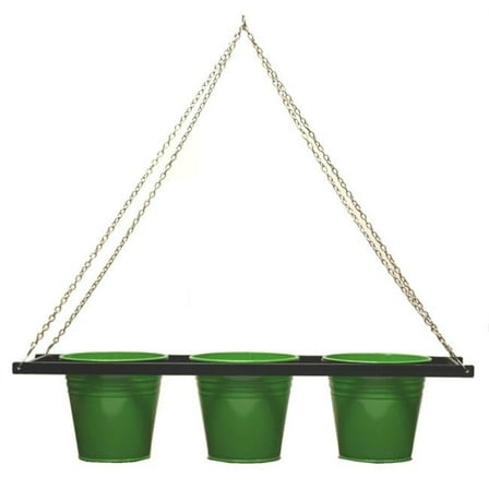 Houston International Trading 8536E SA Enameled Galvanized Triple Hanging Planter with Iron Holder, Sage