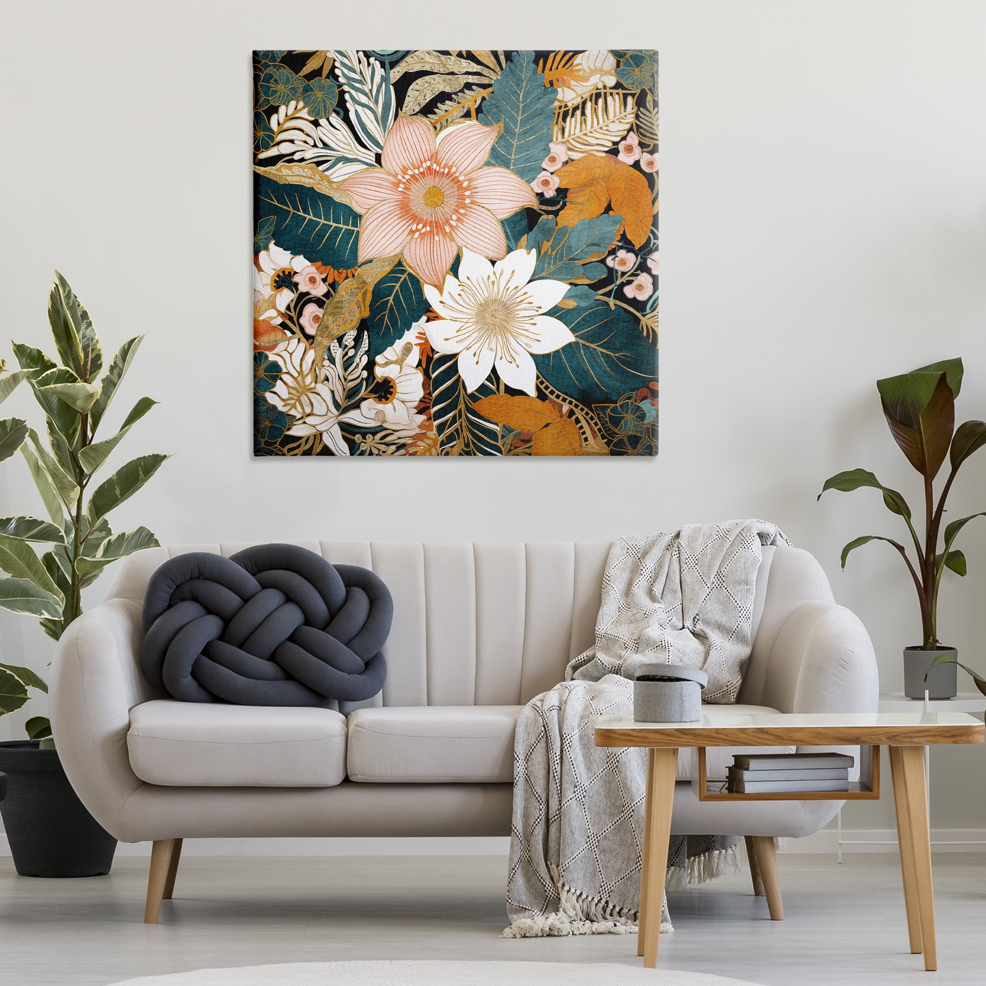 Stupell Industries Boho Flower Pattern Botanical & Floral Painting Gallery Wrapped Canvas Art Print Wall Art, 36 x 36