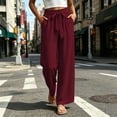 thumbnail image 2 of ZHYou No Boundarie Flowy Pants for Women Tied Elastic Waisted Breathable Lightweight Casual Wide Leg Trousers,Wine,Size 2XL, 2 of 8