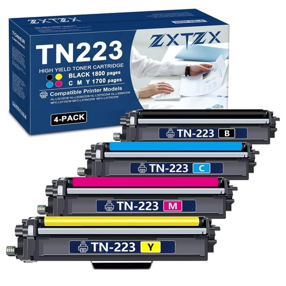 TN223 Toner Compatible for Brother TN223 Toner Cartridges Black Cyan Magenta Yellow Printer 4 Pack