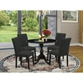 thumbnail image 2 of East West Furniture DMAB5-ABK-24 5 Piece Wood Dining Table Set Contains 1 Drop Leaves Dining Room Table and 4 Black Linen Fabric Dining Chair with High Back - Wire Brushed Black Finish, 2 of 6