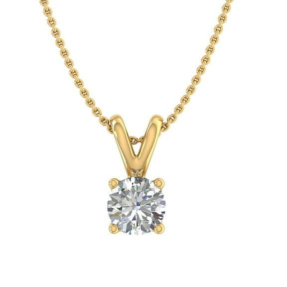 1/4 Carat 4-Prong Solitaire Diamond Pendant Necklace in 14K Yellow Gold (Included Silver Chain)