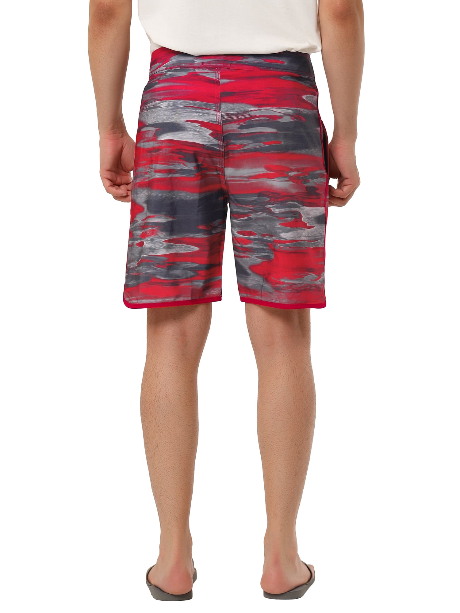 Unique Bargains Men's Drawstring Waist Swim Shorts Printed Summer Shorts 34 Camouflage Red