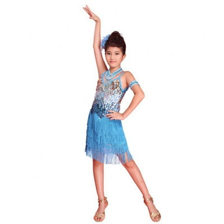 

Kids Girls Latin Dress Performance Clothing Sequined Tassel Cha Cha Ballroom Rumba Tango Salsa Dance Skirt Dancewear