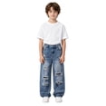 thumbnail image 7 of BOOMNY Toddler Boys Ripped Distressed Jeans Elastic Waist Solid Color Wide Leg Baggy Denim Pants With Pocket, Sizes 9-10 Years, 7 of 7