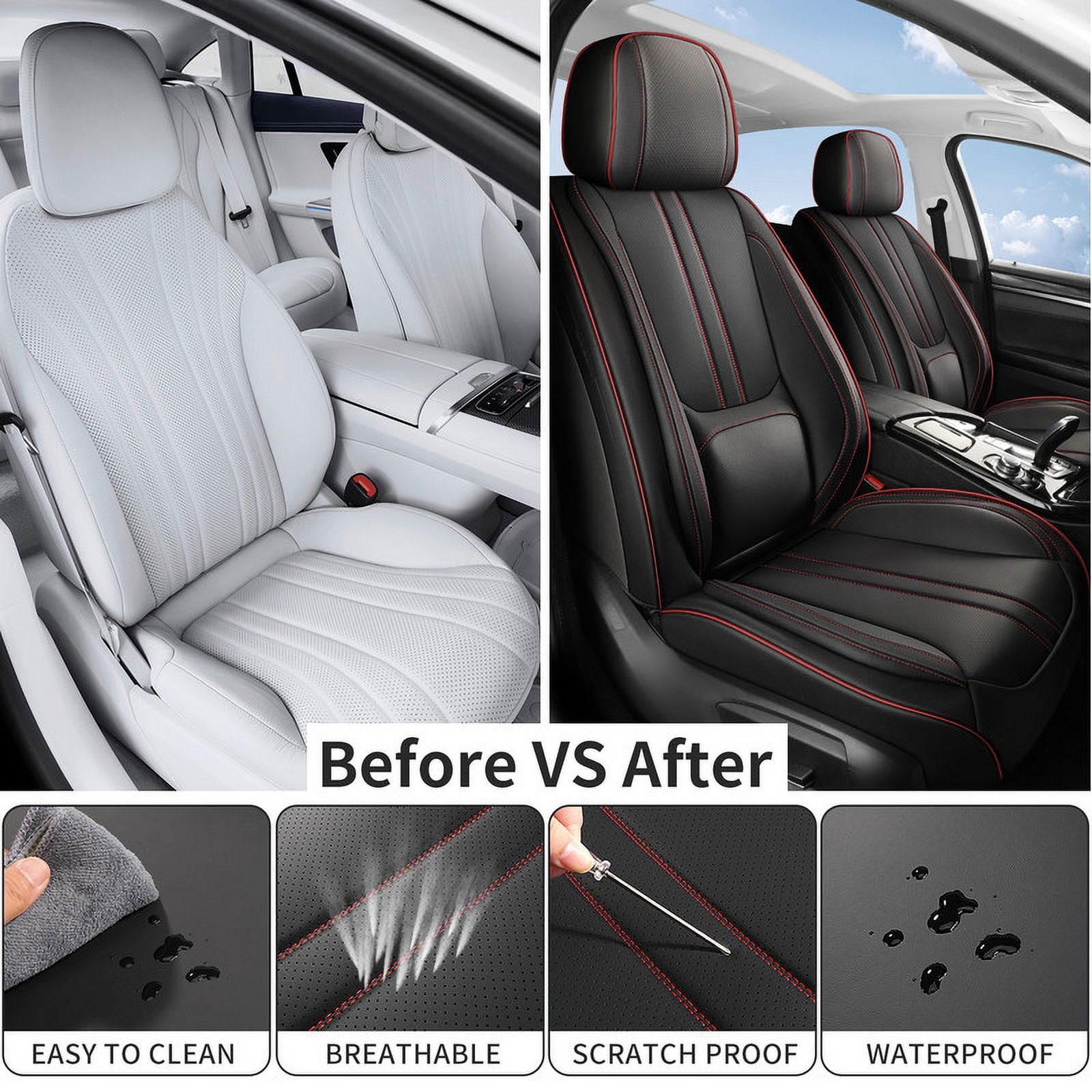 Car Seat Covers Full Set for Nissan Kicks 2018-2025,Breathable Faux Leather Luxury Automotive Interior Accessories with Lumbar Support BlackRed