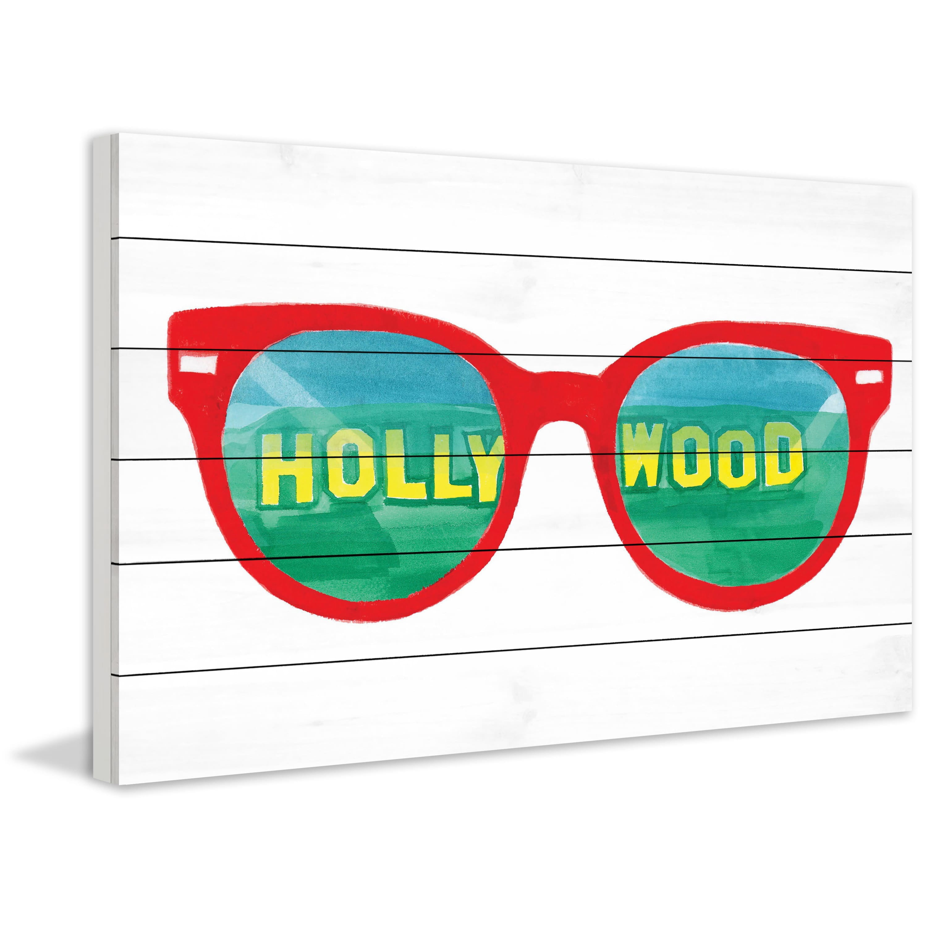 Marmont Hill "Hollywood Glasses" By Molly Rosner Painting Art Print On White Wood, 24.0" x 1.5"