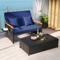 thumbnail image 2 of Gymax Patio Rattan Daybed Set w/Cushioned Loveseat & Storage Ottoman for Porch Outdoor Navy, 2 of 10