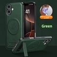 thumbnail image 2 of for iPhone 16 Case Magnetic Bracket, Built-in Invisible Kickstand [Compatible with Magsafe] Wireless Charging PU Leather Rugged Protection for iPhone 16 Phone Cases, Green, 2 of 8