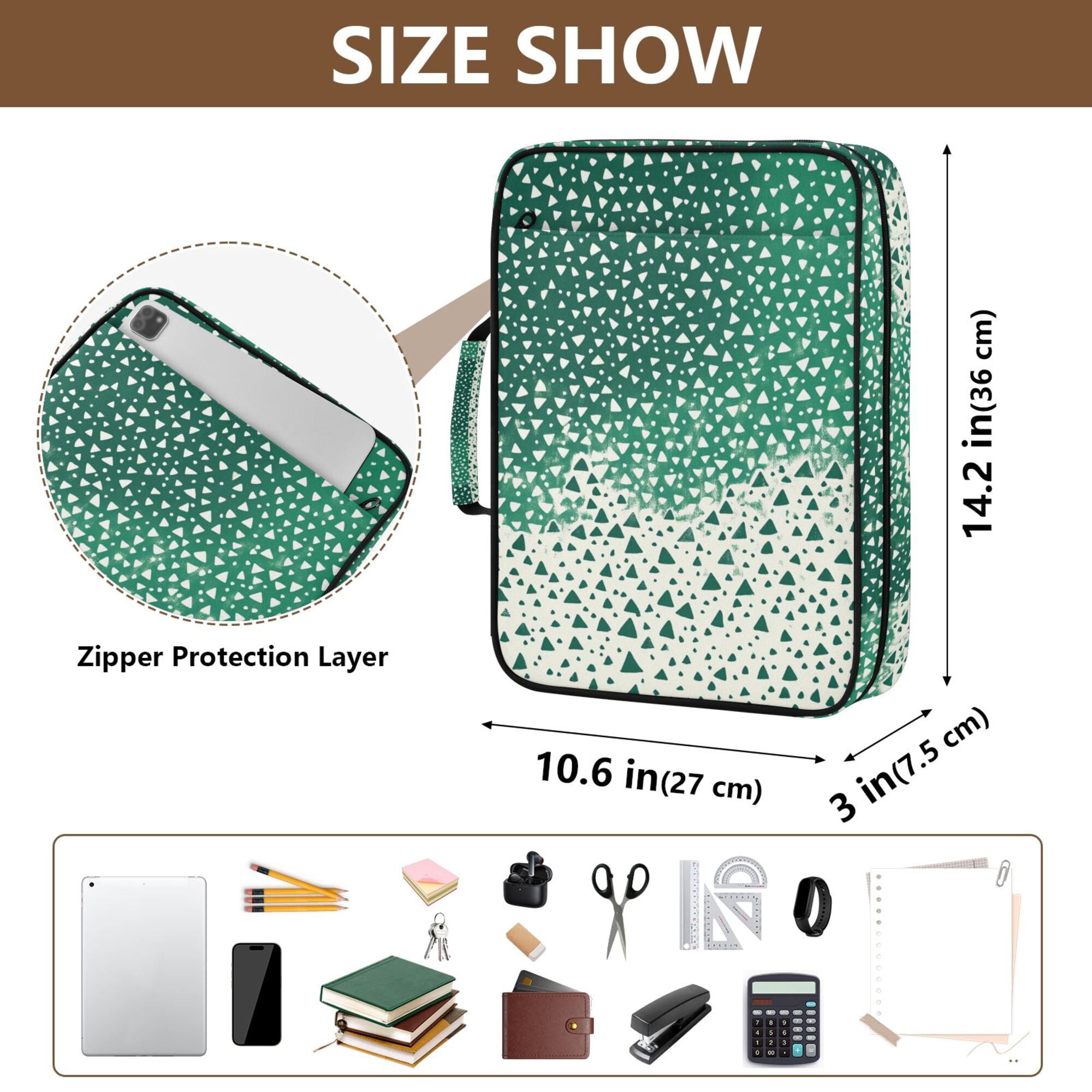 FORMRS Accordion File Folder A4 Size 7-Pocket Expanding Document Organizer Bag with 3 Ring Binder, Green and White Pattern