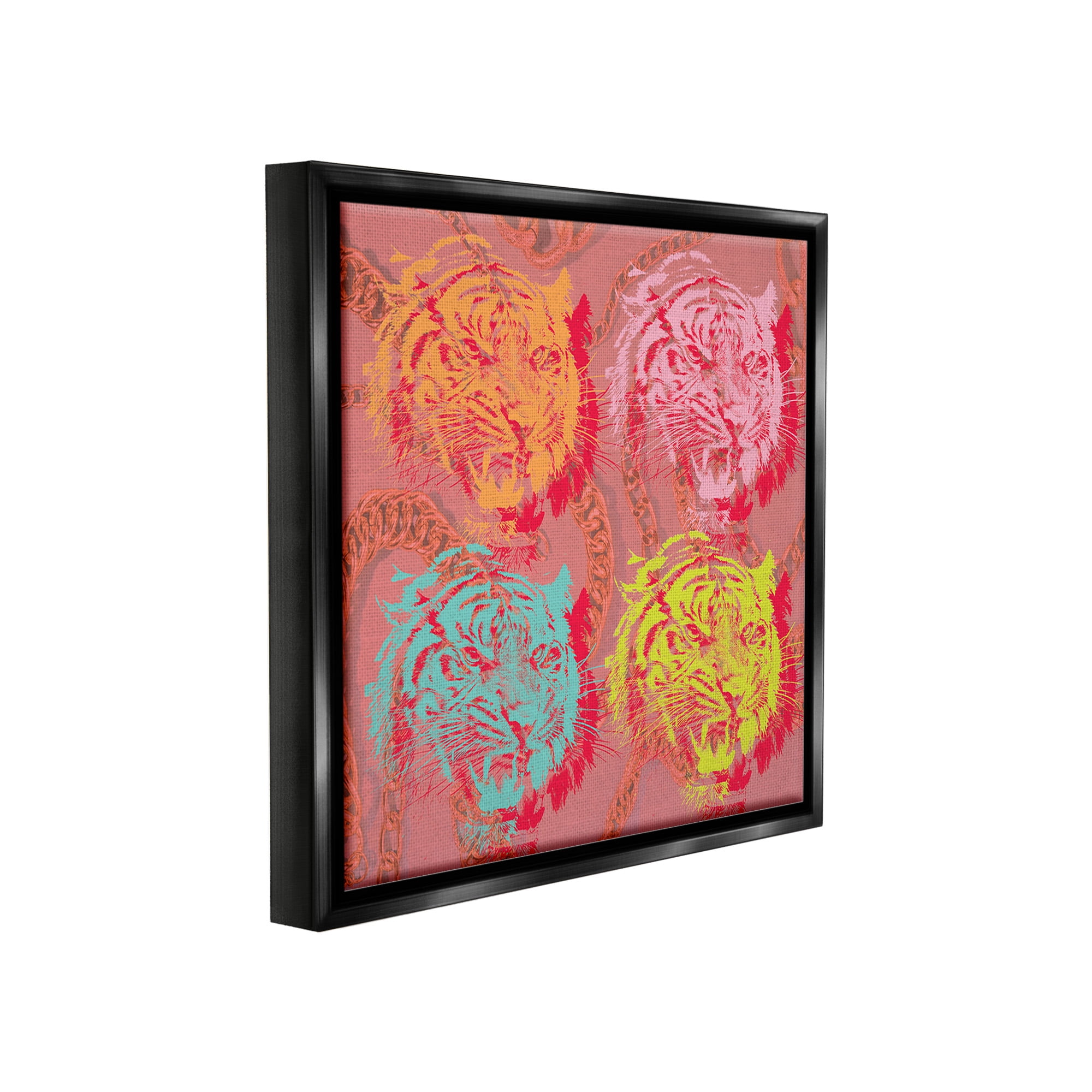 Stupell Industries Bold Abstract Tigers Animals & Insects Painting Black Floater Framed Canvas Art Print Wall Art, 18 x 18