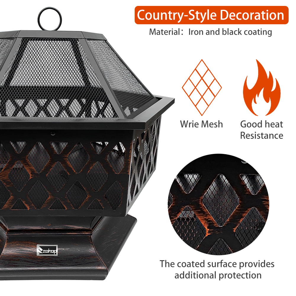 Details about   24" 15Lbs Hex Shaped Outdoor Metal Fire Pit BBQ Grill Decorating Backyard Patio 