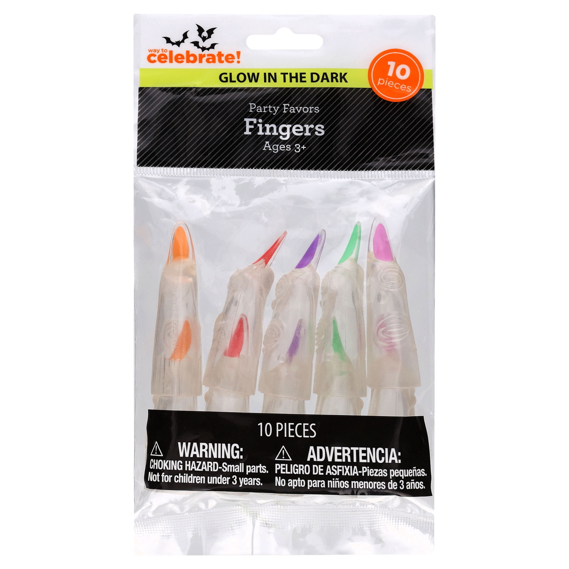 Glow-in-the-Dark Fingers Party Favors, Multicolor, 10 Count, Halloween by Way To Celebrate