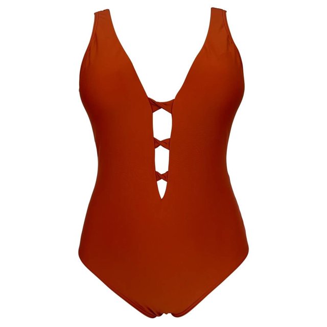 Traje de Baño Ocean Pacific para Mujer Completo con Escote Amplio, Titante Ancho Rojo Talla M