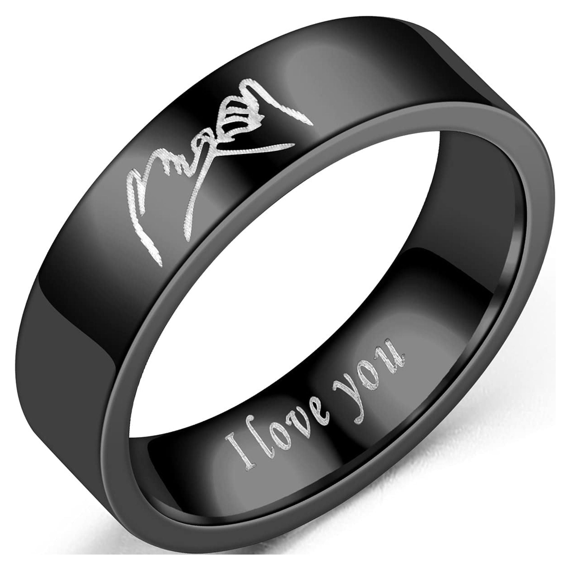 1 Piece 6MM Men's Stainless steel Black Ring I Love You Promise Matching Couples Jewelry Romantic Gifts for Husband Boyfriend (Men, size 6)