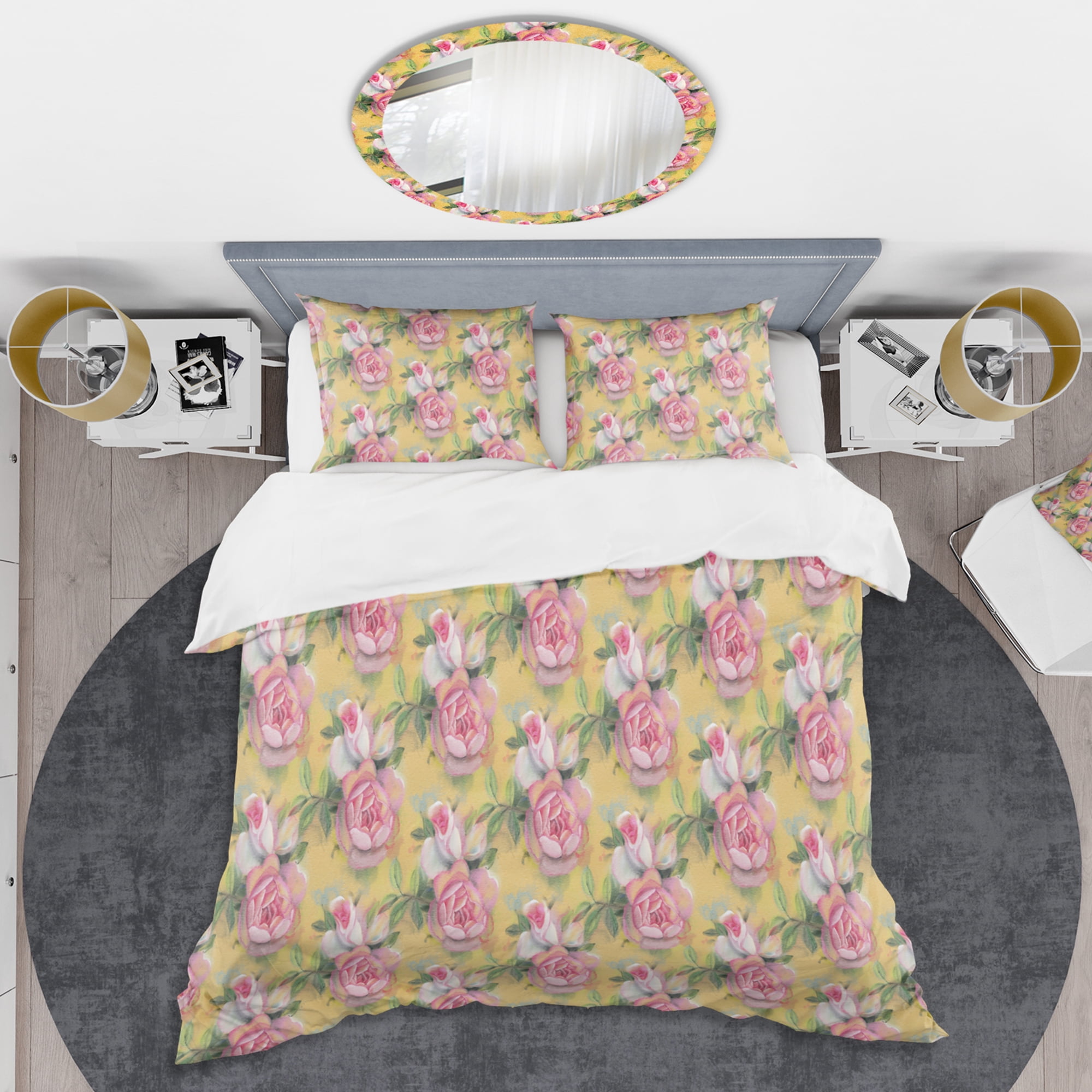 Designart 'Hand-drawn Pink Watercolor Roses.' Mid-Century Modern Duvet Cover Set
