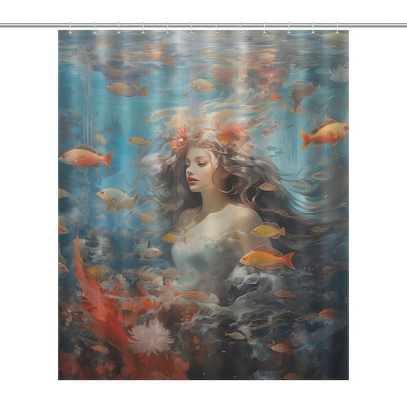 Mermaid Glitter Fish Scale Girls Waterproof Polyester Quick-Drying Shower Curtain for Bathroom with 12 Hooks