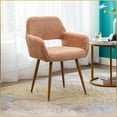 thumbnail image 3 of CRXX Home Office Desk Chair, Faux Fur Vanity Chair with Hollow-Out Backrest, Comfy Armchair Wood Frame with Strudy Metal Legs, Camel, 3 of 10