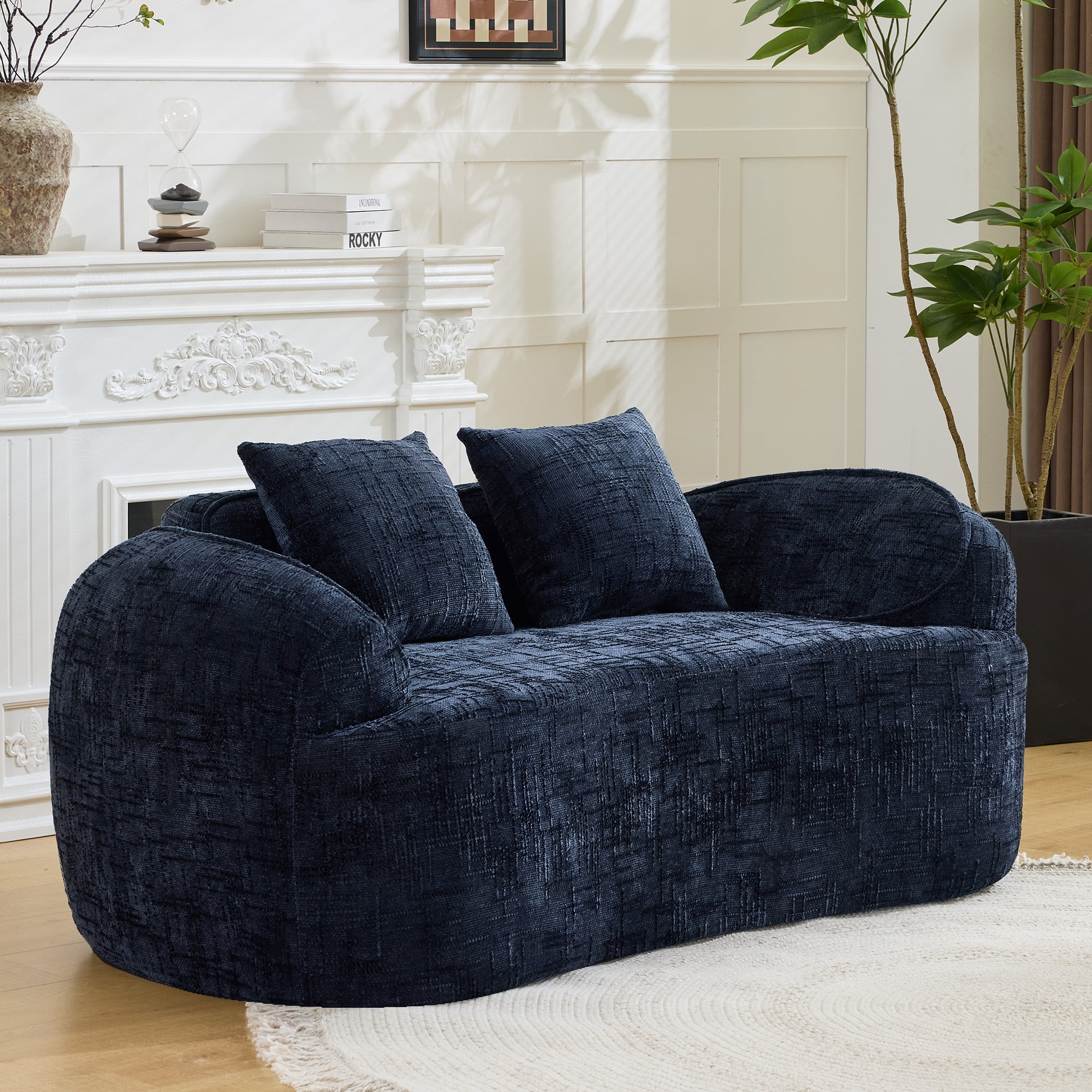 Leumius 66" 2 Seater Sofa Compress Sofa with Armrests & 2 Pillows,No Assembly Required,Compact Sofa Couch for Small Apartments,Living Room,Bedroom,Dark Blue