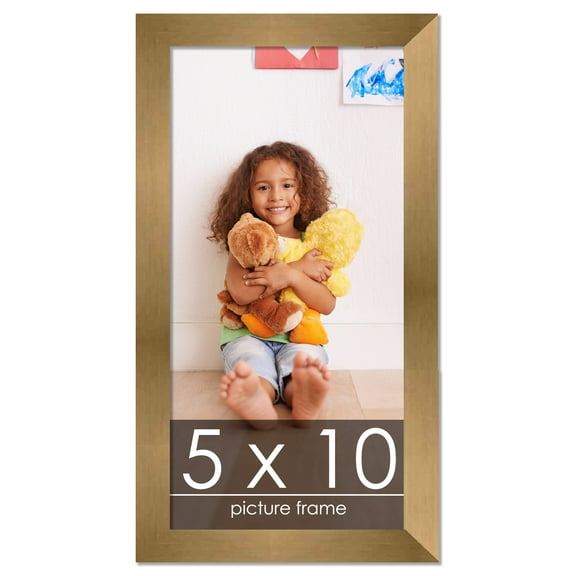 5x10 Gold Bronze Wood Picture Frame - UV Acrylic, Foam Board Backing, Hanging Hardware
